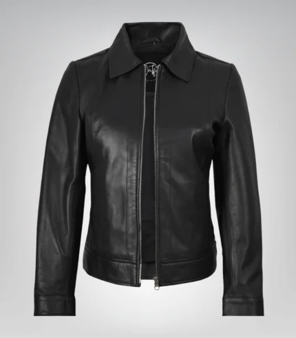 Women’s black real leather Harrington jacket – Jose design