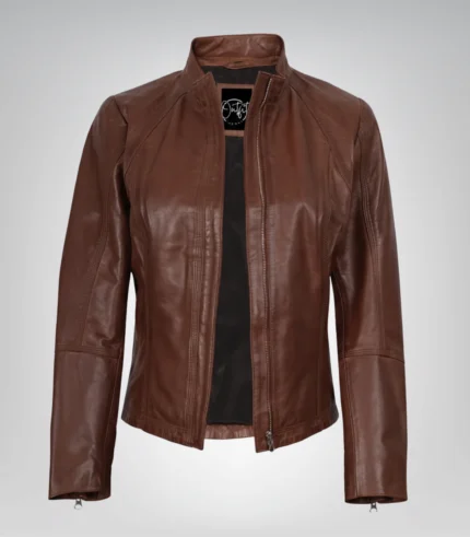Slim-fit real leather biker jacket for women by Acerra