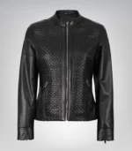 Women’s black leather jacket with textured finish – Maude design