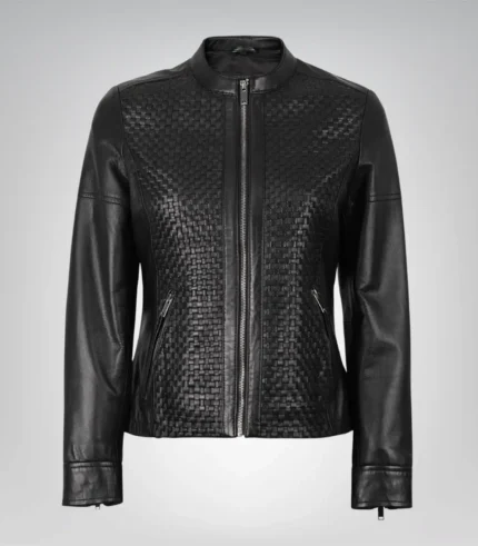 Women’s black leather jacket with textured finish – Maude design