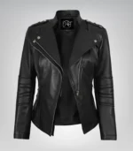 Black lambskin moto jacket for women in genuine leather