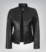 Black genuine leather motorcycle jacket for women