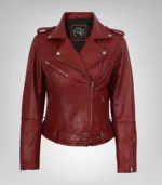 Women’s leather moto jacket with waist belt