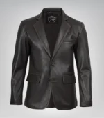 Brown real leather two-button blazer for men, distressed style