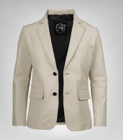 Off-white real leather notch lapel blazer for men