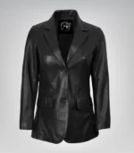 Black real leather two-button blazer for women by Shannon