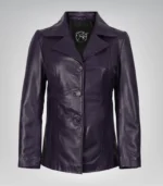Purple real leather three-button blazer for women