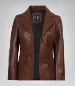 Cognac genuine lambskin leather blazer for women