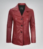 Red genuine lambskin leather blazer for women