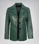 Green genuine lambskin leather blazer for women