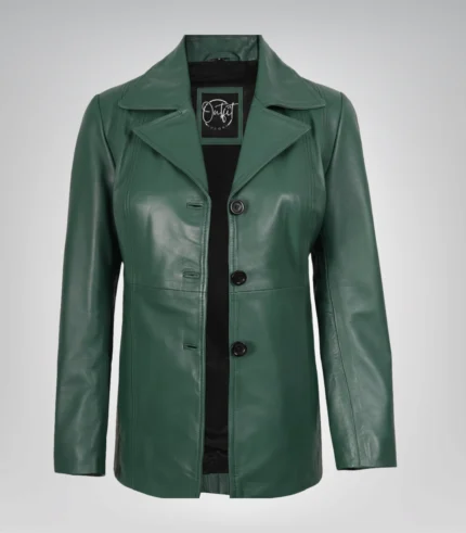 Green genuine lambskin leather blazer for women