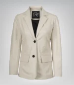Off-white genuine lambskin leather blazer for women
