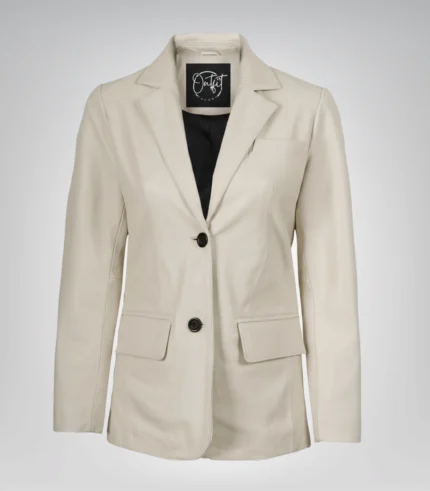 Off-white genuine lambskin leather blazer for women