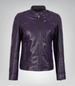Dodge women’s premium purple lambskin leather biker jacket