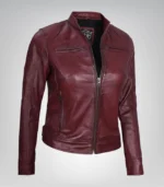 Women’s high-quality burgundy leather moto jacket