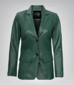 Women’s premium green lambskin leather blazer jacket