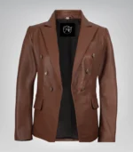 Women’s premium cognac lambskin leather blazer jacket