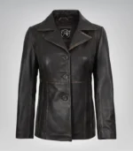 Women’s premium brown lambskin leather blazer with distressed finish