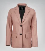 Women’s premium pink lambskin leather blazer jacket