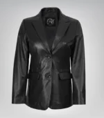 Women’s premium black lambskin leather blazer jacket