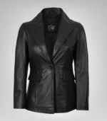 Women’s premium black lambskin leather blazer jacket