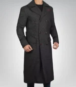 Men’s Double-Breasted Gray Wool Detective Coat with Wide Lapel - Image 3