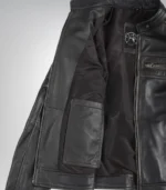 Women’s high-quality brown leather moto jacket with distressed finish