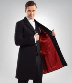 Men’s Dark Blue Wool Overcoat Twelfth Doctor Style Winter Car Coat - Image 2