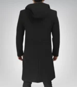 Men’s Black Hooded Wool Coat Zip-Up Winter Overcoat - Image 3