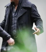 Tom Hardy Taboo Black Wool Trench Coat – Sherpa Collar Vintage Overcoat - Image 3
