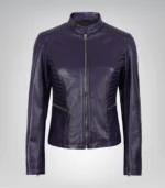 Women’s high-quality purple leather moto jacket