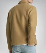 Men’s Camel Brown Wool Trucker Jacket with Zip Closure - Image 3