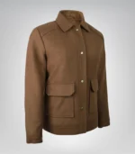 Women’s Brown Wool Utility Jacket Everyday Warm Layer with Snap Button Front - Image 3