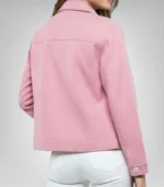 Women’s Classic Pink Wool Button-Up Jacket Trucker Style Winter Coat - Image 3