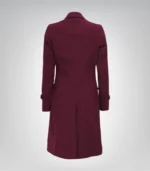 Women’s Burgundy Double-Breasted Long Wool Coat Elegant Wrap Trench Style - Image 3