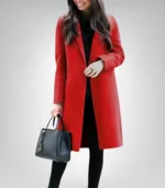 Women’s Red Single-Breasted Wool Walker Coat - Image 3