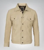 Men’s Classic Camel Real Suede Trucker Jacket Button Front Casual Style - Image 3