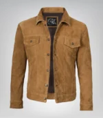 Men’s Real Suede Tan Trucker Jacket Classic Button Front Style - Image 3