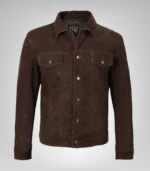 Men’s Real Suede Dark Brown Trucker Jacket Classic Button Front Style - Image 3