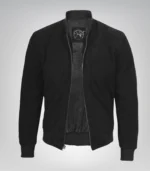 Men’s Premium Black Real Suede Bomber Jacket Classic Zip Front Style - Image 3