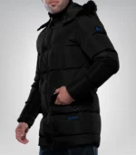 Melvin Long Men’s Black Puffer Jacket Insulated Winter Coat with Faux Fur Trim Hood, Water & Wind Resistant - Image 3