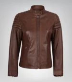 Women’s premium cognac leather moto jacket