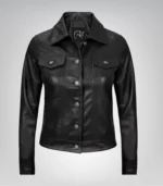 Women’s premium black lambskin moto jacket with multiple pockets