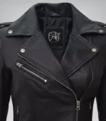 Premium black leather biker jacket for women with belt – Margaret edition
