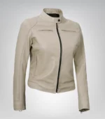 Premium beige leather biker jacket for women inspired by Dodge