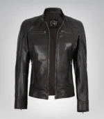 Women’s premium brown leather biker jacket with distressed finish – Dodge
