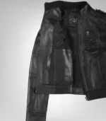 Premium black leather moto jacket for women with biker-inspired design