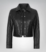 Women’s premium black quilted leather cropped jacket