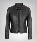 Women’s vintage-style distressed brown leather biker jacket