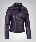 Women’s premium purple lambskin leather biker jacket